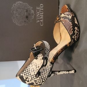 Vince Camuto Ankle Strap Reptile Print Heels